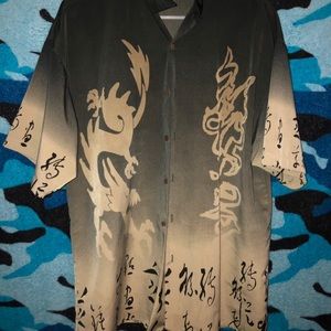 Tribal/oriental dragon print button down